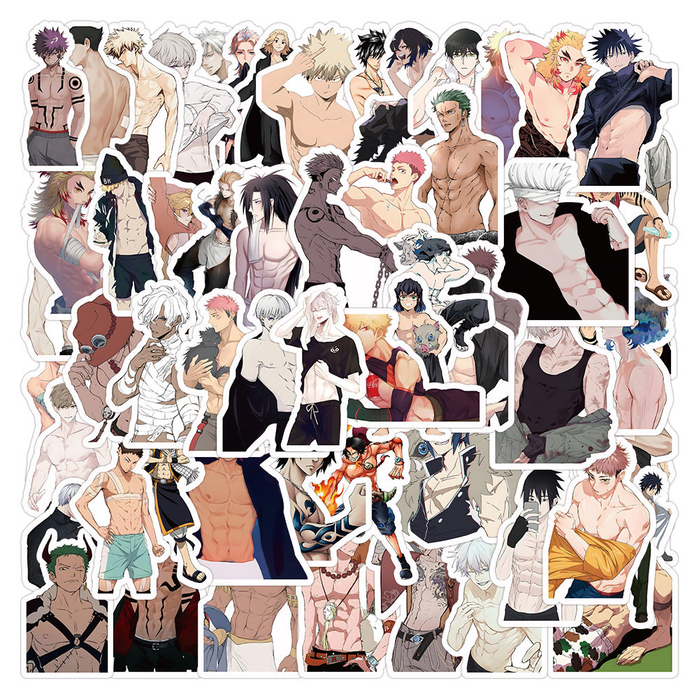 60张动漫肌肉男主卡通贴纸手账装饰手机壳水杯笔记本防水贴画,文具电教/文化用品/商务用品,贴纸/立体贴纸,淘宝优惠券,粉丝福利购,淘宝优惠卷