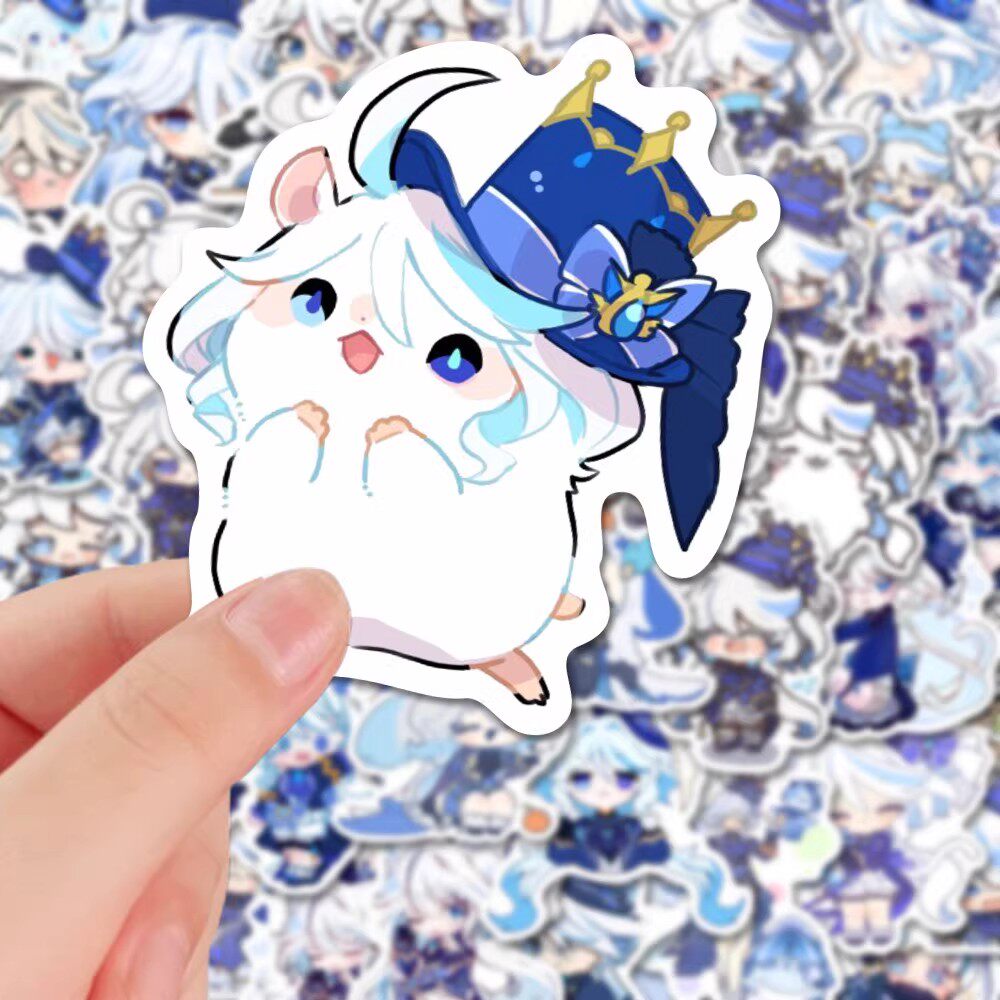 60张芙宁娜卡通贴纸Q版可爱卡通创意装饰手账笔记本防水diy小贴画