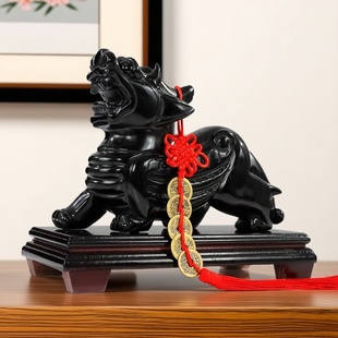 纯天然黑曜石貔貅摆件一对客厅酒柜电视柜玄关装饰品乔迁开业礼品