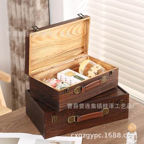 实木质烧复古商务伴手礼包装炭木盒子庆国潮风文品创L茶具年展会