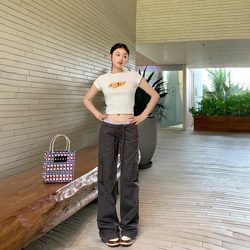 弄格辣妹低腰工装裤女夏季2026年新款直筒宽松显瘦美式复古阔腿裤图片