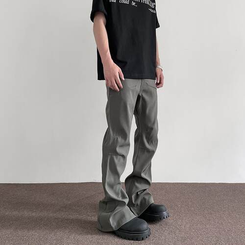 apuee美式高街cleanfit褶皱拉链开叉休闲裤西裤直筒微喇vibe裤子