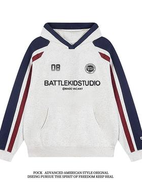 FOCK重磅美式高街重磅春秋冬拼色款宽松百搭卫衣男女情侣潮牌外套