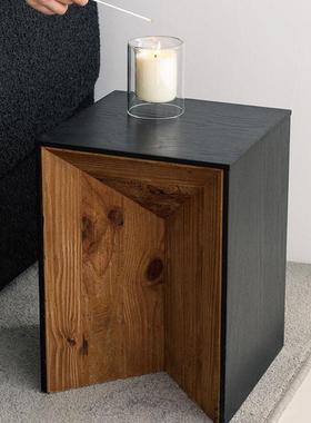 侘寂风黑色实木边几沙发角几老松木客厅茶几小户型覆古做旧小方桌