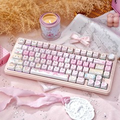 猫尔本粉色可爱女生81键带旋钮调节三模无线机械键盘8000毫安M75
