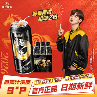 珠江啤酒1997纯生500mL*12罐整箱批发皮尔森生啤酒易拉罐经典款