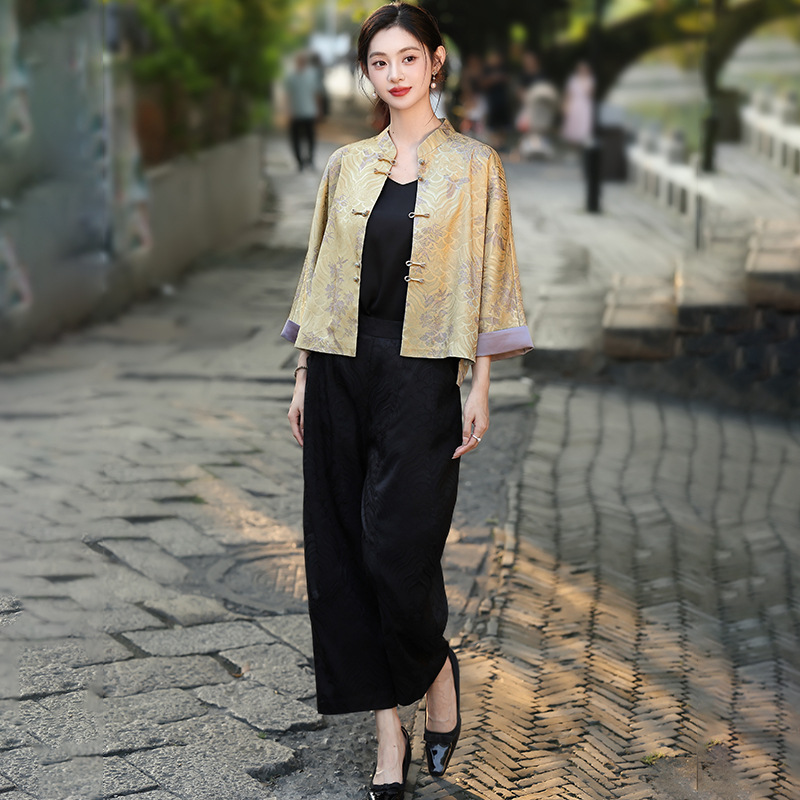 新款舒适休闲上衣中式复古旗袍高级感宽松舒适简约内搭裤子