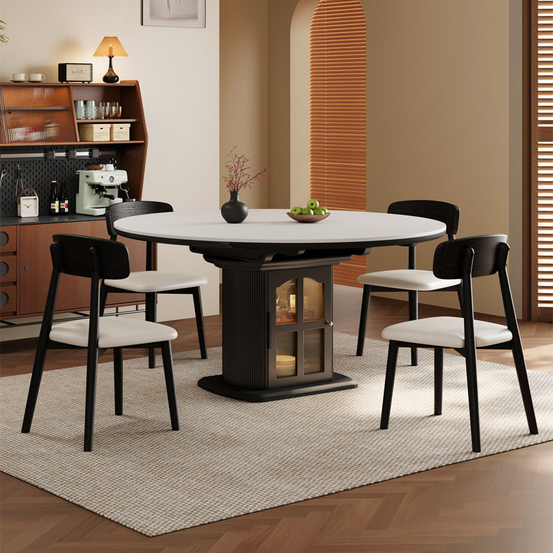 中古风家用储物岩板跳台可伸缩白蜡木纹法式复古餐桌椅家用小户型,住宅家具,岩板餐桌,淘宝优惠券,粉丝福利购,淘宝优惠卷