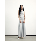 modo diverso 原创天丝莫代尔荡领褶皱针织无袖 连衣裙女新款