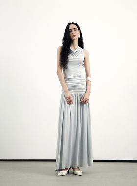 in modo diverso 原创天丝莫代尔荡领褶皱针织无袖连衣裙女新款