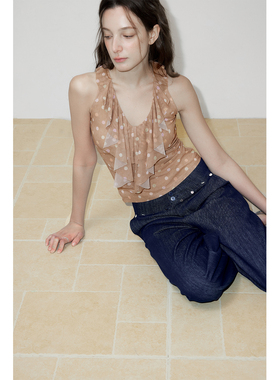 in modo diverso 原创设计趣味橘彩波点荷叶边网纱针织吊带背心女