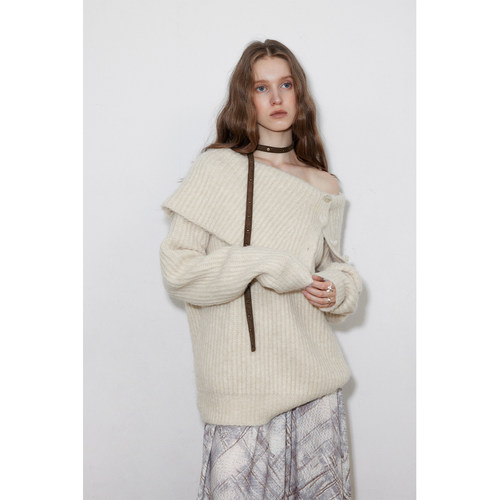 原创秘鲁羊驼毛大翻领两穿毛衣