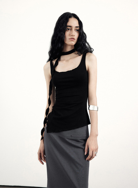 in modo diverso 原创小众设计精致波浪密边不规则飘带背心外穿女