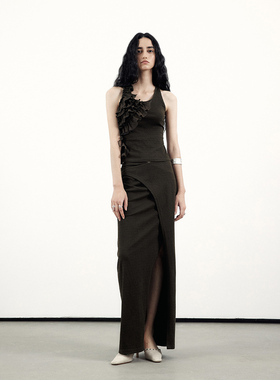 in modo diverso 原创小众设计围裹开衩提花华夫格针织半身裙长款