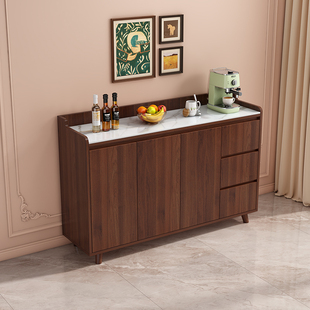 实木岩板餐柜落地收纳柜客厅置物柜北欧厨房茶水柜胡桃木色柜子