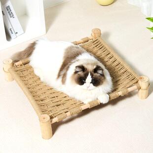 猫窝四季通用实木麻绳编织睡窝耐抓夏咪睡觉抓板猫床厂供应链