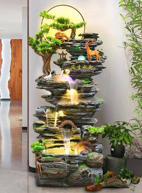 大型落地假山流水喷泉客厅办公室风水轮生财装饰高山循环水景摆件