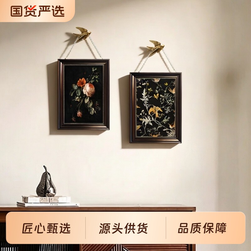 法式中古风玄关装饰画轻奢高级感图片