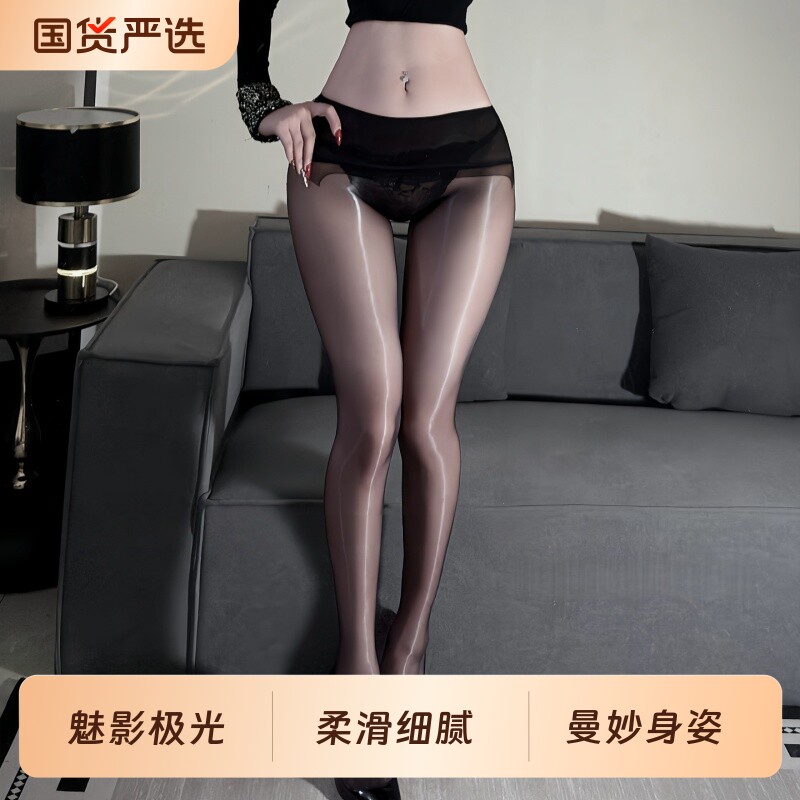 性感极光丝袜女开裆黑丝高密丝滑油光夏季超薄白丝马油连裤袜无缝