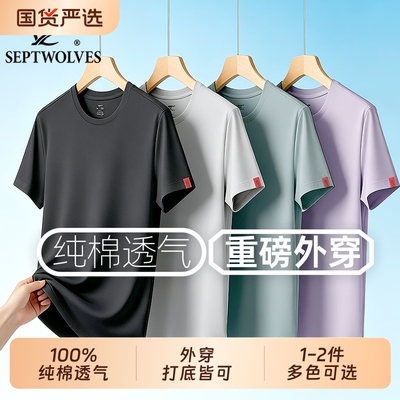 七匹狼纯棉吸汗透气男T短袖T恤衫