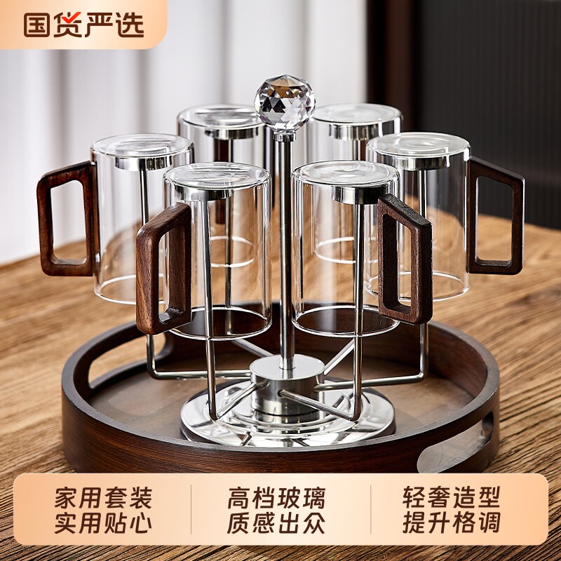 青苹果水杯套装家用高档待客茶杯新款玻璃杯绿茶杯子高硼硅把手