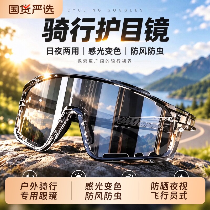 骑行护目镜日夜两用变色太阳眼镜运动骑车防风沙夜视户外偏光防虫