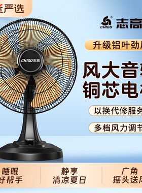 志高台扇家用小型风扇台式桌面办公室摇头大风力电风扇卧室变频