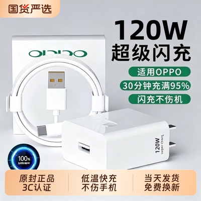 手机充电器快充OPPO120W闪充头原装超级闪充数据线真我R17/Reno6/R17/A91K7xFindX2X3pro80W套装type-c80W