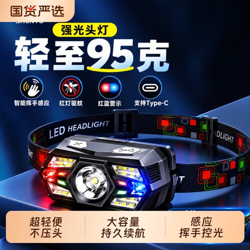 2026新款夜钓头灯钓鱼专用强光可充电登山超亮头戴式超长续航感应