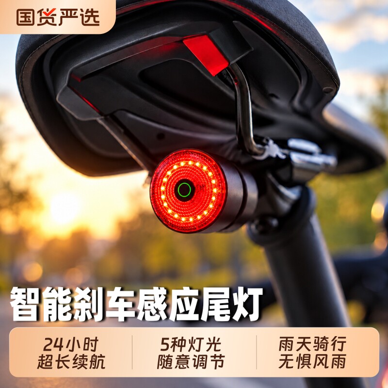 自行车尾灯智能刹车灯骑行装备山地车公路车夜骑尾灯套装儿童续航