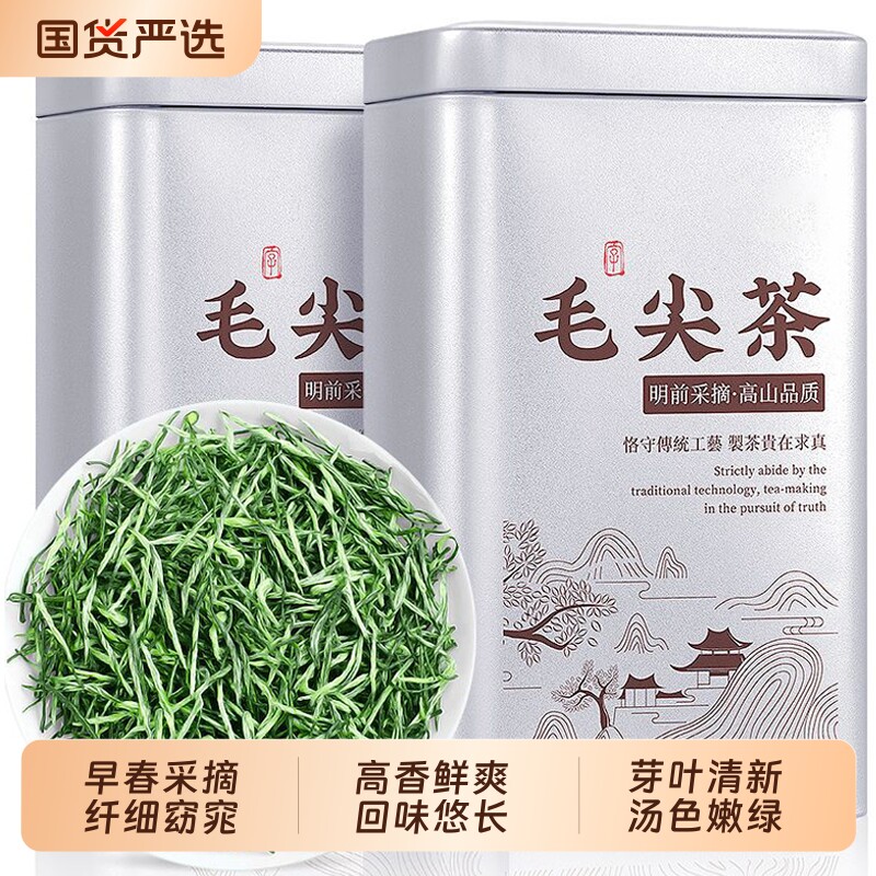 信阳毛尖绿茶新茶正宗明前高山嫩芽耐泡型雀舌碧螺春茶叶罐装源头