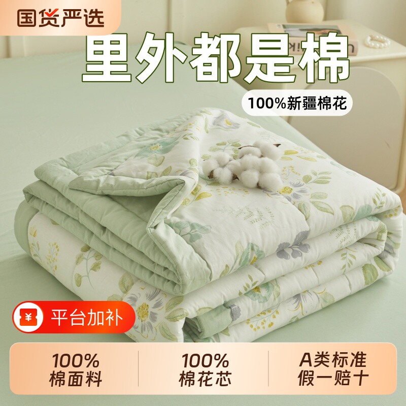 空调被夏凉被纯棉全棉可机洗里外100%棉新疆棉花夏季被芯双人