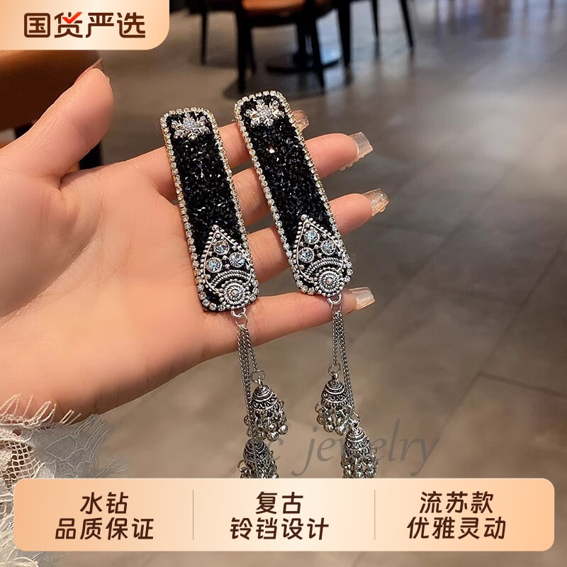 高级感精致闪钻红色铃铛流苏发夹女2026新款高端民族风刘海侧边夹图片