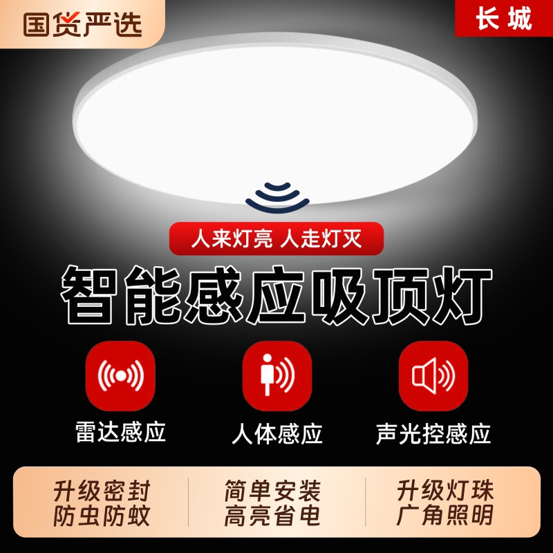 长城照明感应吸顶灯楼梯过道灯走廊红外人体雷达感应灯智能声控灯