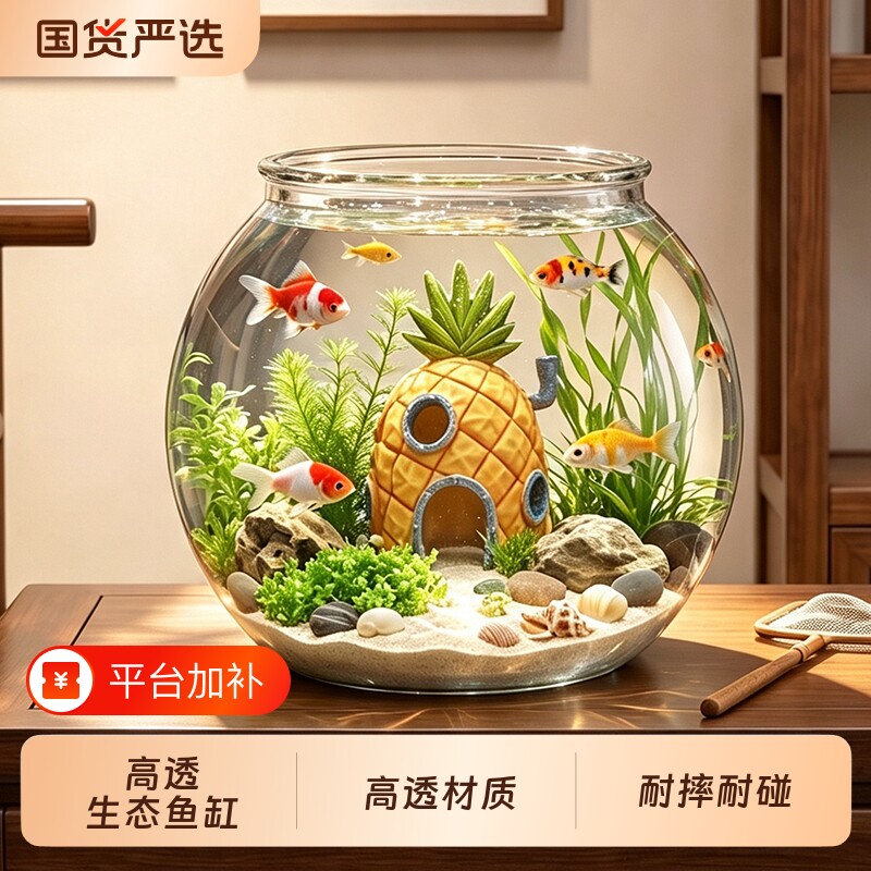 圆形鱼缸客厅2026新款小金鱼乌龟饲养斗鱼生态缸仿玻璃水草造景缸