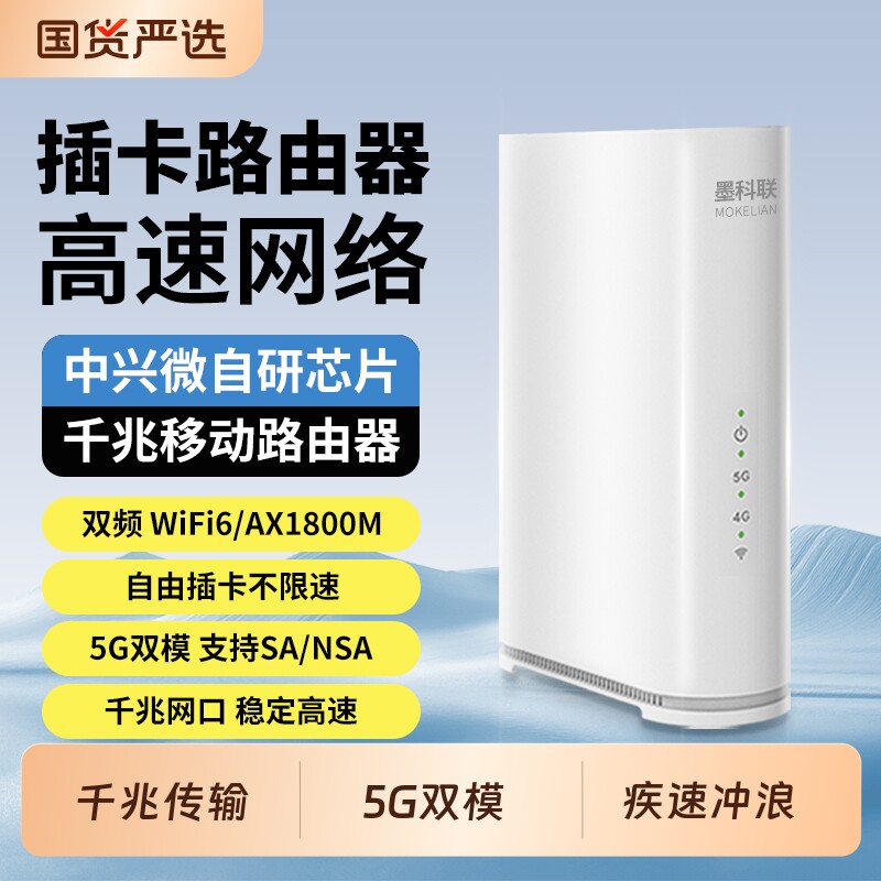 墨科联5G-CPE路由器AI智能切换千兆双频WiFi6插卡路由器家用路由器无线办公无线路由器