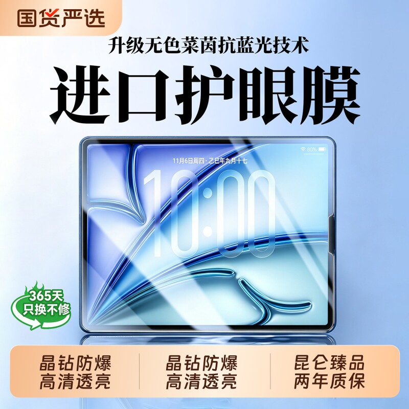 AR增透护眼iPadPro钢化膜iPad11防摔ipadair6/7/8护眼膜适用air4/5全屏iPadmini7/6苹果平板10代保护膜9柔光 - 实物图