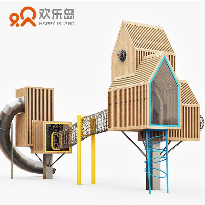 小区游乐设备儿童木屋攀爬组合不锈钢滑梯秋千摇乐规划设计厂家
