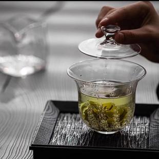 手工气泡水晶玻璃盖碗家用复古耐热泡茶杯分茶器防烫手抓碗