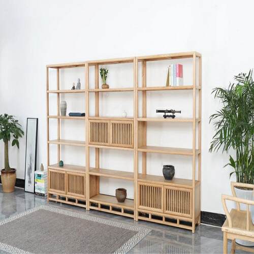 博古架新中式实木书架多宝阁榆木多层简约摆件置物架茶室隔展示柜