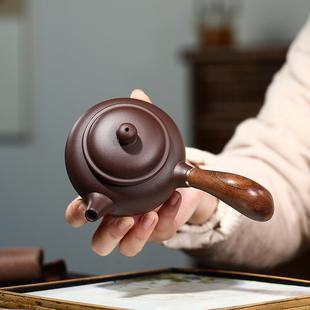 宜兴原矿紫砂壶茶具紫泥手工仿古唐羽壶家用侧把壶直播热销款