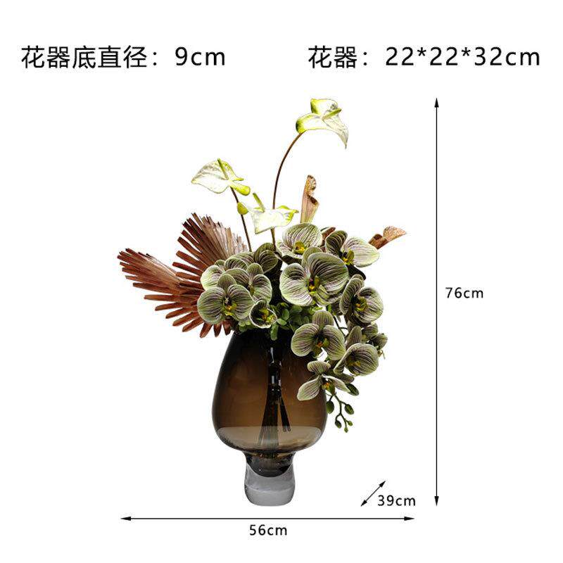 新中式洽谈桌仿真花艺摆放轻奢高端玻璃花瓶电视柜装饰蝴蝶花假花