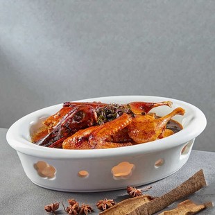 纯白蜡烛酒精灯加热明炉陶瓷保温鱼盘子菜盘家用大号酒店创意餐具