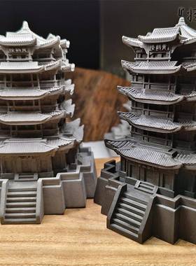 手工水泥微生态摆件黄鹤楼中式鱼缸园林水族中小微水泥民族风情