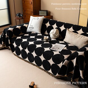 精选中古风沙发盖布雪尼尔全盖沙发巾四季通用高级感一片式套罩沙