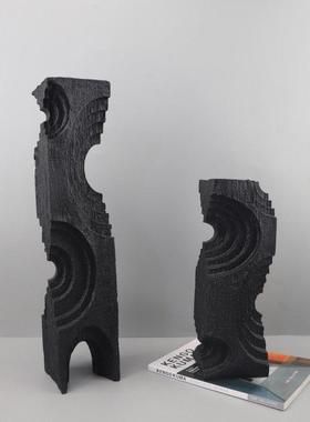 现代简约木纹树脂几何艺术摆件客厅玄关电视柜样板房家居软装饰品