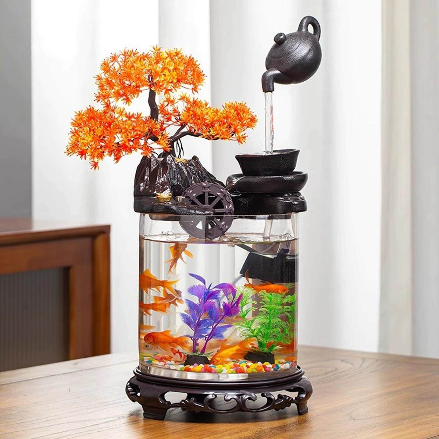 小型鱼缸摆件创意办公室客厅景观循环流水招财桌面开 业装饰品造,家居饰品,装饰摆件,淘宝优惠券,粉丝福利购,淘宝优惠卷