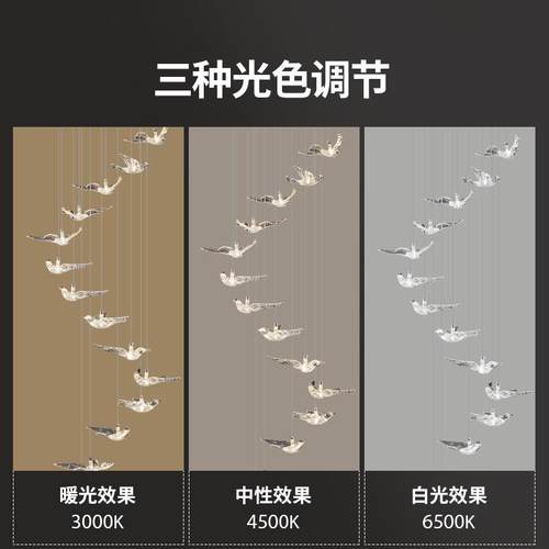 复式楼旋转楼梯间长吊灯loft客厅大厅灯酒店大堂售楼部工程小鸟灯