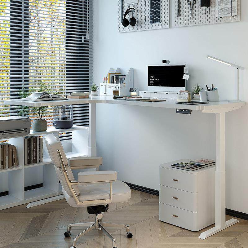 白色转角升降书桌简约现代黑胡桃实木电脑桌子定制智能电动办公桌,住宅家具,电动升降桌,淘宝优惠券,粉丝福利购,淘宝优惠卷