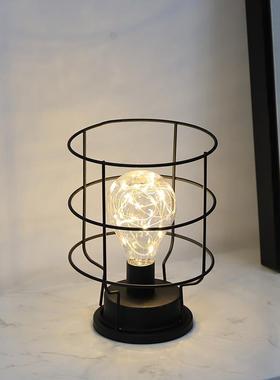 ins铁艺网红创意台灯卧室床头桌面摆件少女房间装饰品出租屋改造